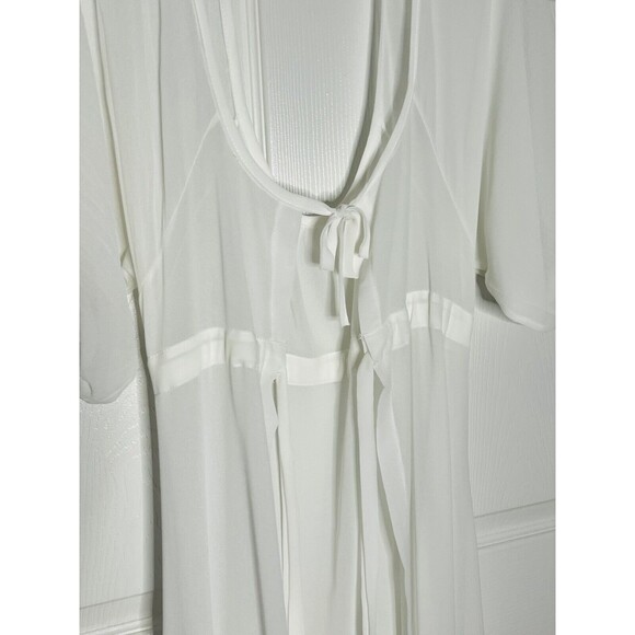 Womens Kimono Coverup 100% Sheer Polyester Size S/M White Tie Front - Picture 4 of 8